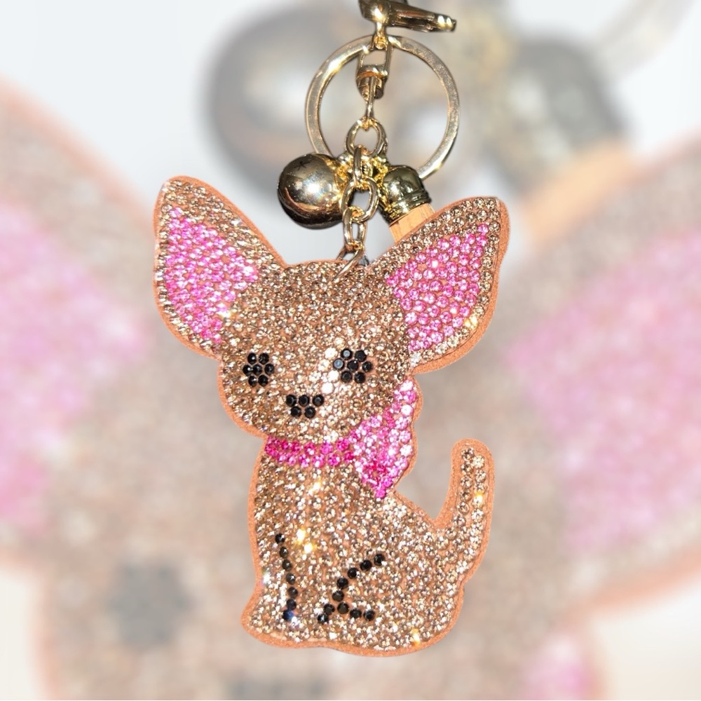 Chihuahua Rhinestone Keychain with Pink Accents